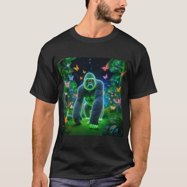 Neon Gorilla at Night  T-Shirt (Front)