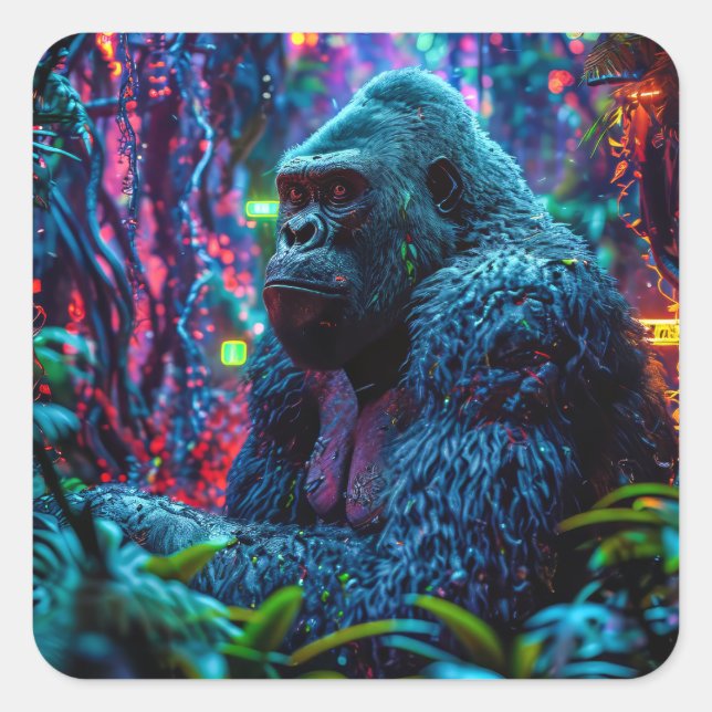 Neon Gorilla Square Sticker (Front)