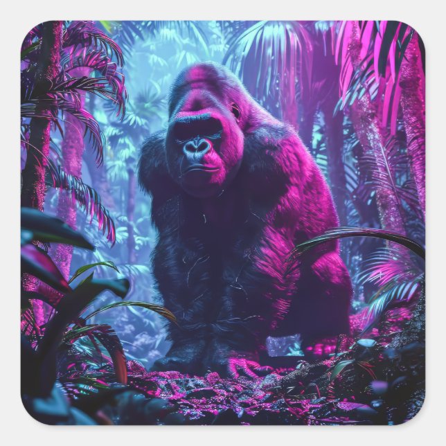 Neon Gorilla Square Sticker (Front)