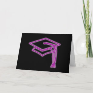 Neon Grad Cap Purple Greeting Card- With Greeting Card