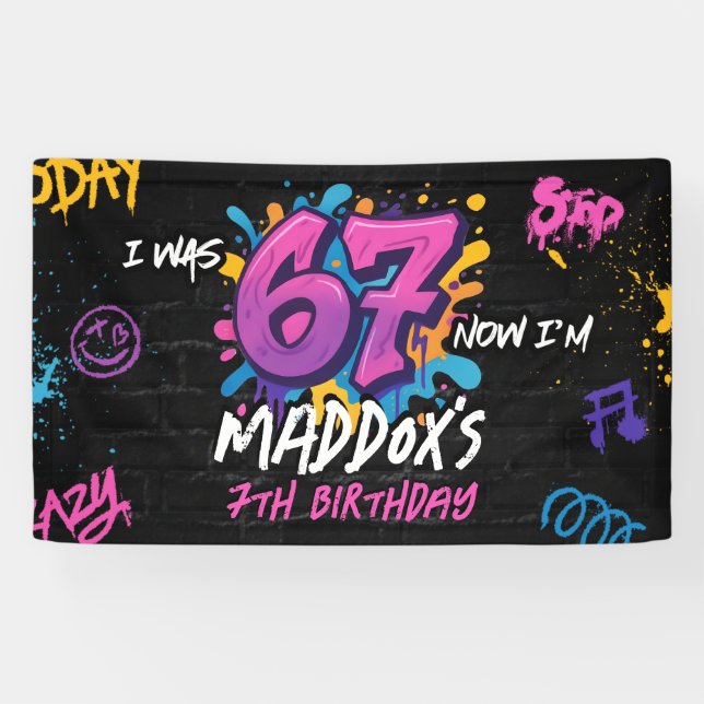 Neon Graffiti 6 7 Meme Trend Six Seven Birthday Banner (Horizontal)