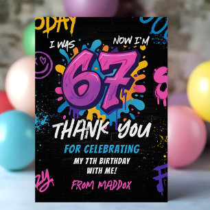 Neon Graffiti 6 7 Meme Trend Six Seven Birthday Thank You Card