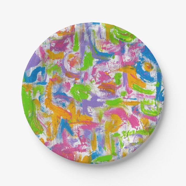 Neon Graffiti - Abstract Art Hand Painted Paper Plate (Front)