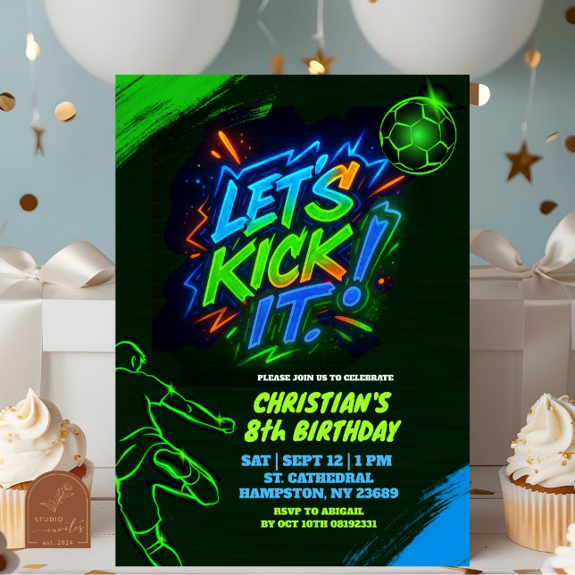 Neon Graffiti Adolescent Soccer Ball Invitation (Créateur téléchargé)