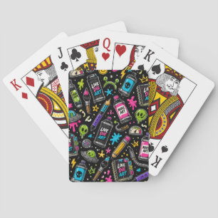 Neon Graffiti Art Supplies & Alien Chaos Pattern Playing Cards
