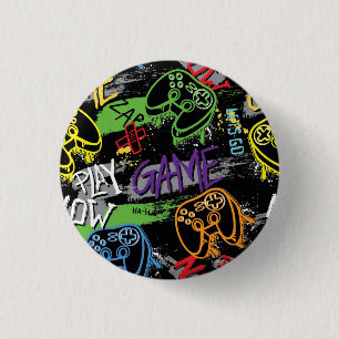 Neon Graffiti Gaming Pattern 1 Inch Round Button