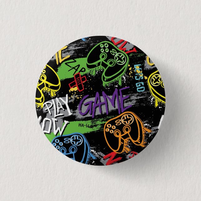 Neon Graffiti Gaming Pattern 1 Inch Round Button (Front)