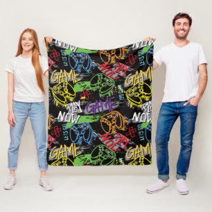 Neon Graffiti Gaming Pattern Fleece Blanket