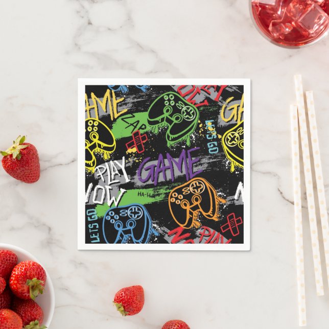 Neon Graffiti Gaming Pattern Napkin (Insitu)