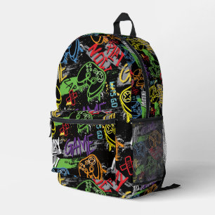 Neon Graffiti Gaming Pattern Printed Backpack