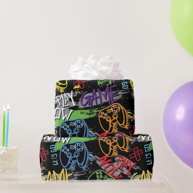Neon Graffiti Gaming Pattern Wrapping Paper (Party Gifts)