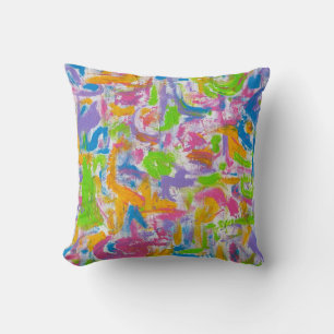 Neon Graffiti-Hand Painted Abstract Brushstrokes Throw Pillow