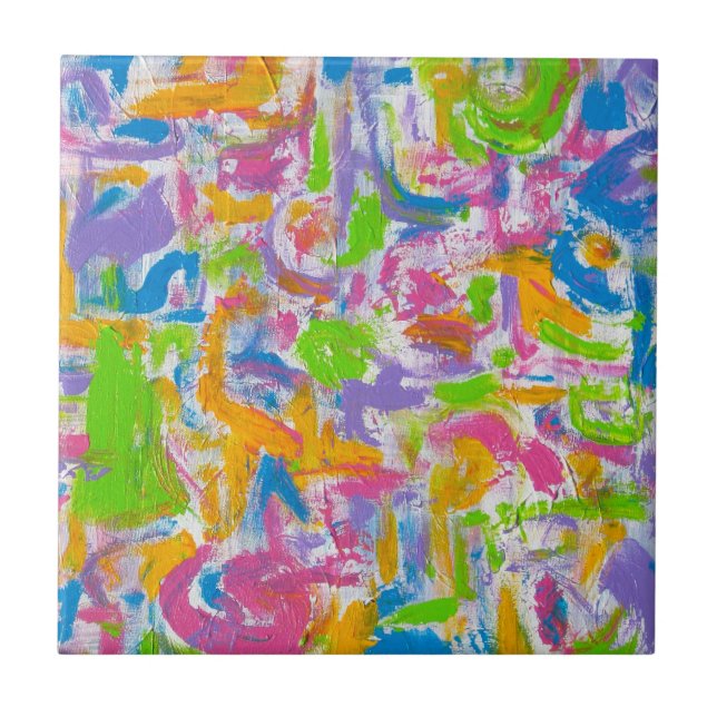Neon Graffiti-Hand Painted Abstract Brushstrokes Tile (Front)