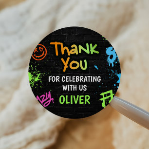 Neon Graffiti Six Seven Kids 7th Birthday Party Classic Round Sticker