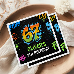 Neon Graffiti Six Seven Kids 7th Birthday Party Napkin