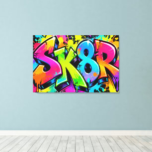 Neon Graffiti Skater Sk8r Colourful Urban StreetAr Canvas Print