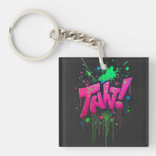 Neon Graffiti Street Art Canvas - Vibrant Dripping Keychain