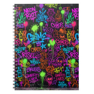 Neon Graffiti Street Art Collage Pattern Notebook