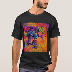 Neon Graffiti T-Rex Skate Trick T-Shirt
