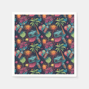Neon Graffiti Tropical Boombox Street Art Pattern Napkin