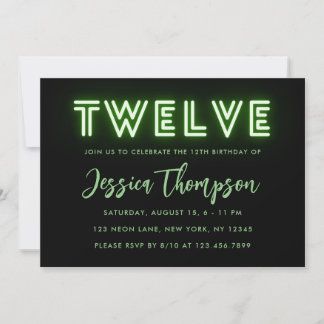 Neon Green 12th Birthday Invitation