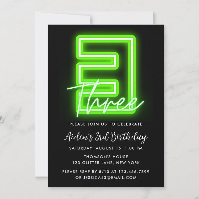 Neon Green 3rd Birthday Invitation (Front)