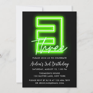 Neon Green 3rd Birthday Invitation