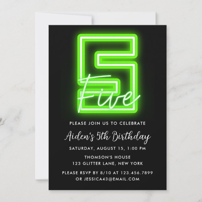 Neon Green 5e anniversaire Invitation (Devant)