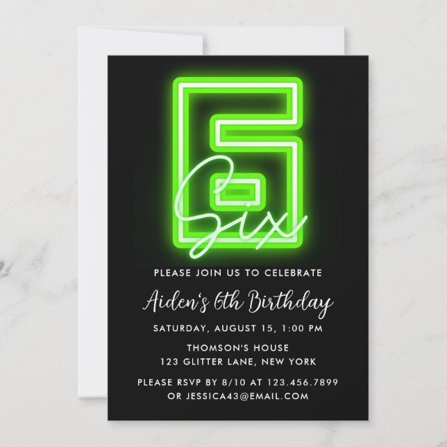 Neon Green 6e anniversaire Invitation (Devant)