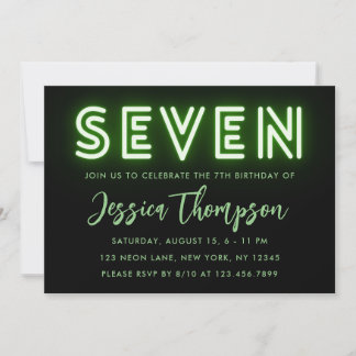 Neon Green 7th Birthday Invitation