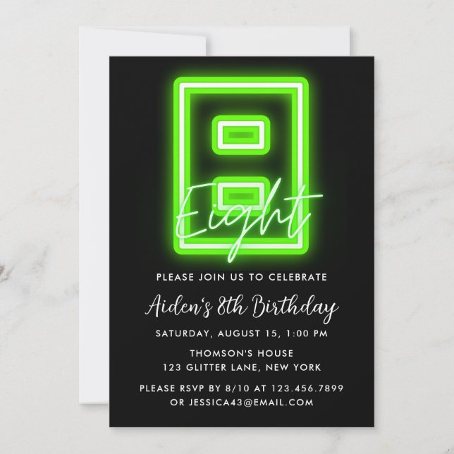 Neon Green 8e anniversaire Invitation (Devant)