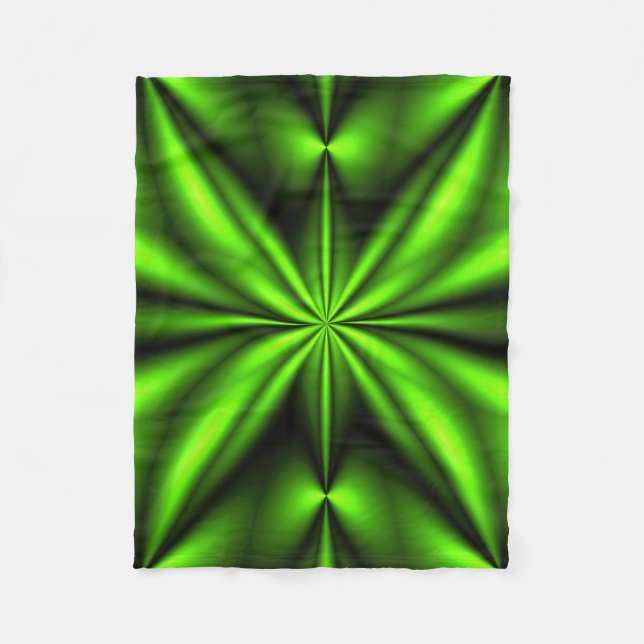 Neon Green Abstract Fractal Fleece Blanket (Front)