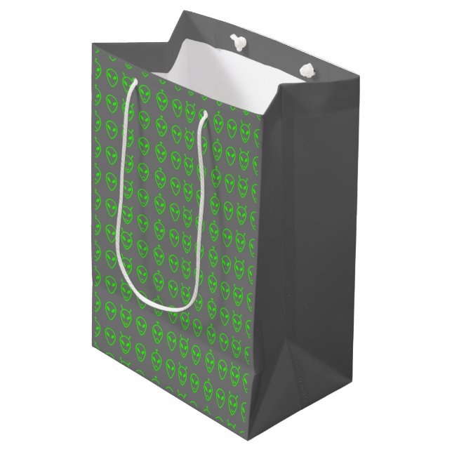 Neon Green Aliens Medium Gift Bag (Front Angled)