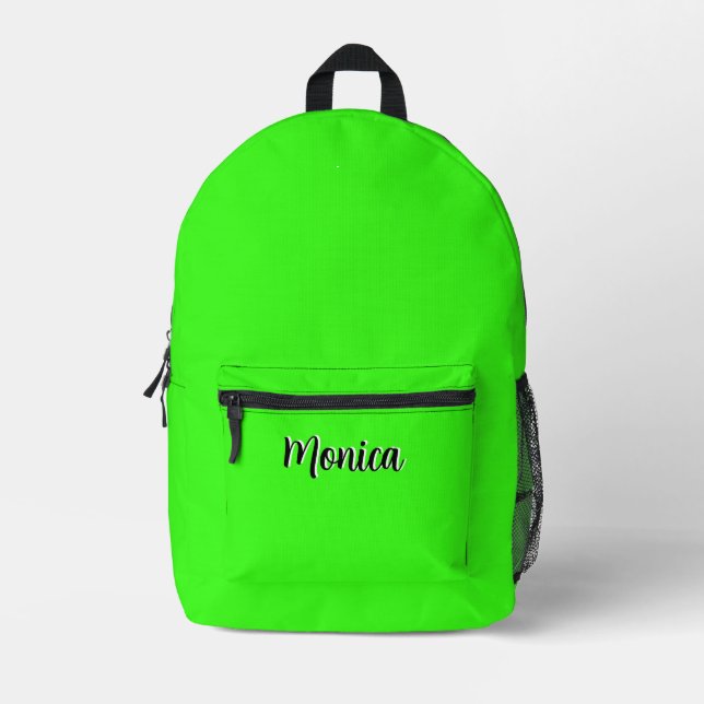 Neon Green and Black 3D Personalized Name  Printed Backpack (Front)