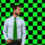 Neon Green and Black Chequerboard Necktie<br><div class="desc">An eye catching neon green and black chequerboard necktie.  A cool chequered squares tie for when you are feeling confident and adventurous.</div>