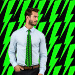 Neon Green and Black Lightning Bolt Necktie<br><div class="desc">This cool retro tie features a repeating lightning bolt pattern in neon green on black.</div>