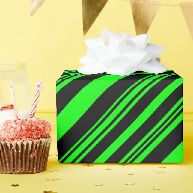 Neon Green and Black Stripes Wrapping Paper (Birthday Party)