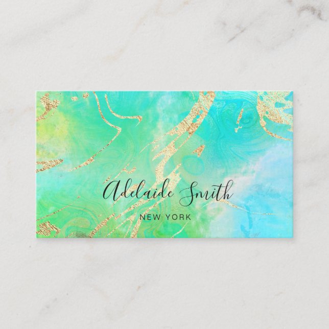 neon green and blue fluid marble business card (Front)