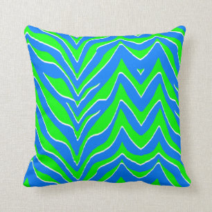Neon Green and Blue Zebra Stripes Throw Pillow