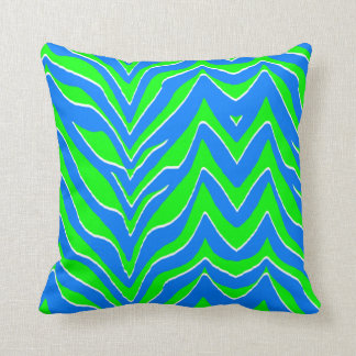 Neon Green and Blue Zebra Stripes Throw Pillow