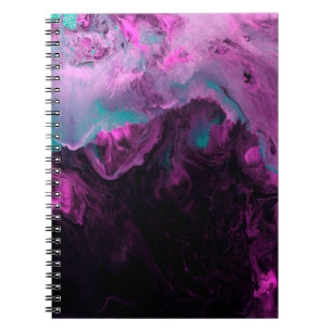 Neon green and purple creative painting, abstract notebook