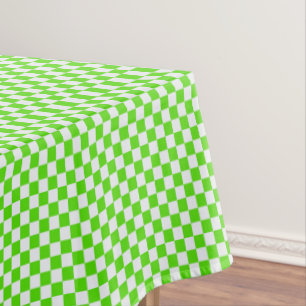 Neon Green And White Gingham Chequered Tablecloth