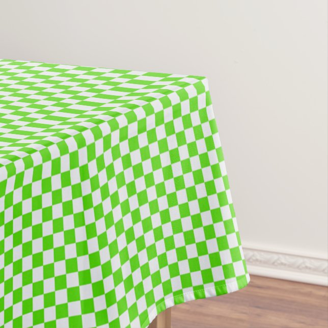 Neon Green And White Gingham Chequered Tablecloth (In Situ)