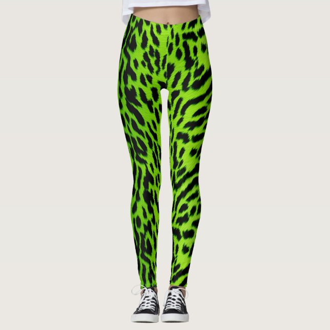 Neon Green animal skin pattern Animalia Leggings (Front)