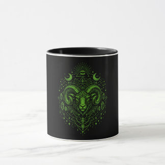 Neon Green Aries Zodiac Ram - Geometric Astrologic Mug