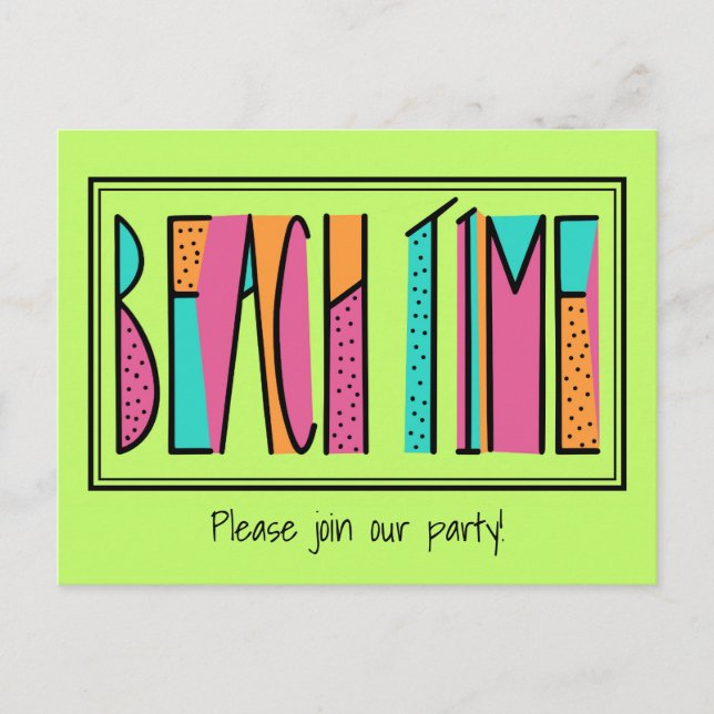 Neon Green Beach Colorée Temps Fête Invitation (Devant)