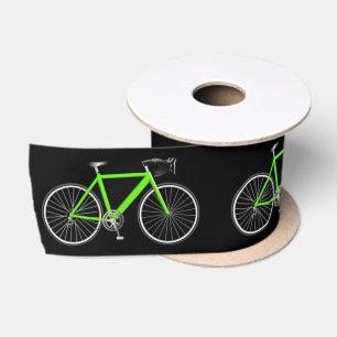 Neon Green Bicycle on Black   Satin Ribbon