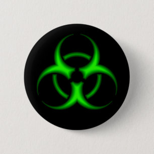 Neon Green Biohazard Symbol Button