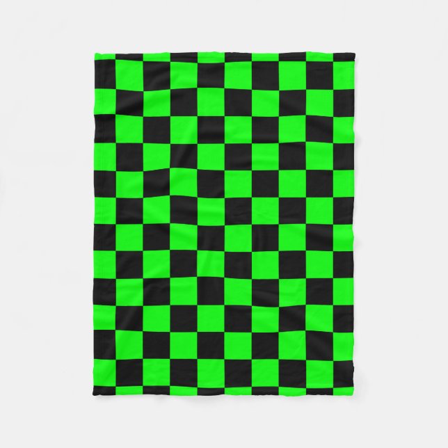 Neon green black checkers fleece blanket (Front)