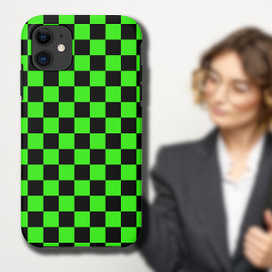 Neon Green Black Chequered Chequerboard Vintage iPhone 11 Case